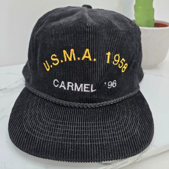 vintage 90s | black corduroy retro rope accent baseball hat | unisex - Picture 2 of 8